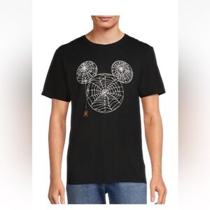 Disney Mickey Mouse Spider Web Halloween Graphic Black Tee Men Size 3X